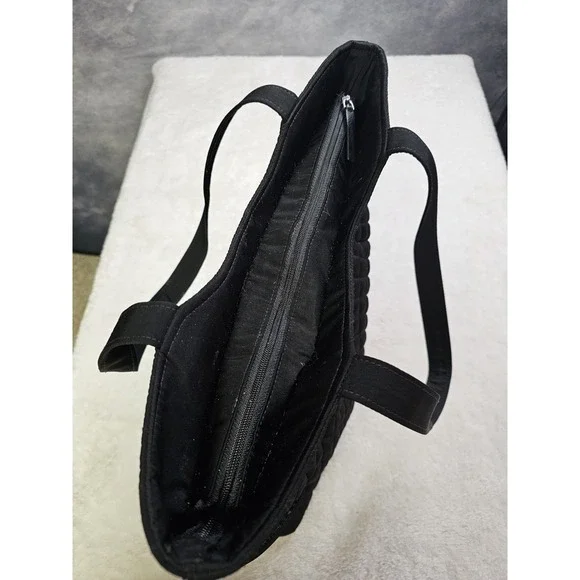 Vera Bradley Solid Black Purse Shoulder Bag Tote Work Office Travel Quilted - Picture 5 of 9